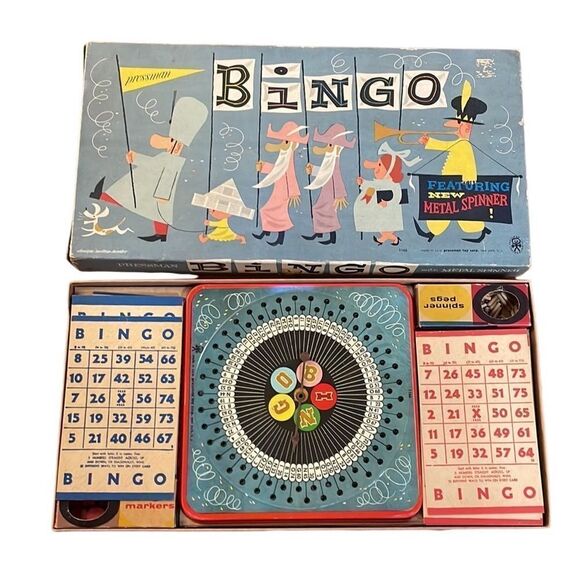 1950s vintage MCM Pressman Bingo Board game with metal spinner complete 100% - Picture 1 of 8